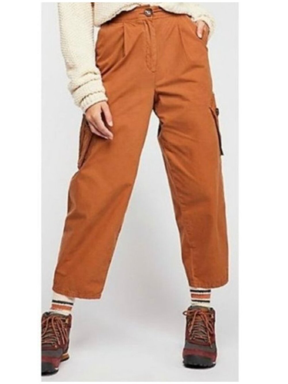 New Free People Brown Cargo Pocket Relaxed Pants 2 NWT